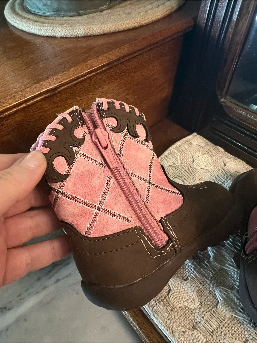 ROPER Classic‎ Cowbabies Lacy Western Zip Up Boots Pink Brown Infant Girl Size 4